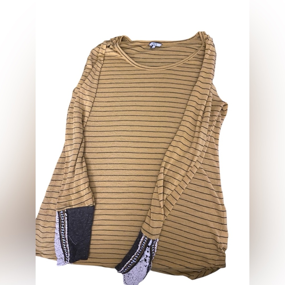 BKE Mustard and Black Striped Long Sleeve Top